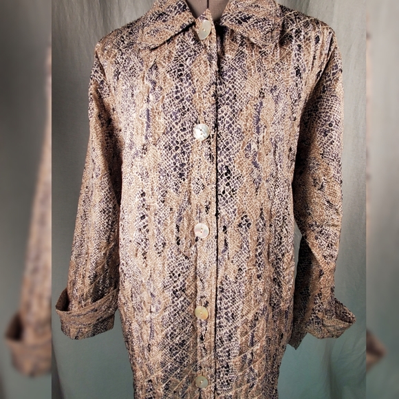 Debra DeRoo Silk Mother of Pearl Button Long Duster Trench Coat S - Picture 2 of 8